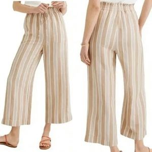 Madewell | Linen Striped Wide Leg Pants | Beige Tan White